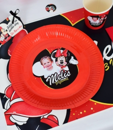 Partiavm Minnie Mouse Kırmızı Doğum Günü Süsleri Etiketli Karton Tabak 5 Adet