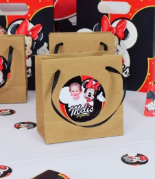 Partiavm Minnie Mouse Kırmızı Doğum Günü Süsleri Hediye Çantası Etiketli Kurdeleli 10 X 10 cm 5 Adet