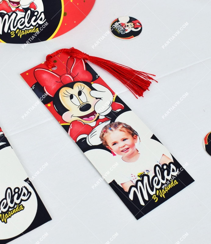 Minnie Mouse Kırmızı Doğum Günü Süsleri Hediyelik Püsküllü Kitap Ayracı 5 Adet