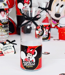 Partiavm Minnie Mouse Kırmızı Doğum Günü Süsleri Karaf Cam Bardak Etiketli 6 Adet