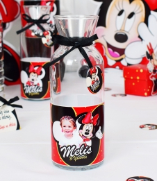 Partiavm Minnie Mouse Kırmızı Doğum Günü Süsleri Karaf Cam Bardak Etiketli 6 Adet