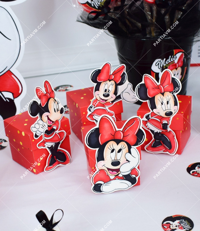 Minnie Mouse Kırmızı Doğum Günü Süsleri Karakterli Karton Kutu 5 Adet