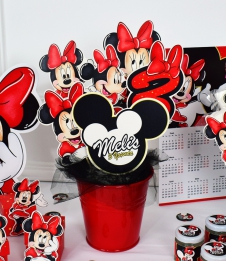 Partiavm Minnie Mouse Kırmızı Doğum Günü Süsleri Kovada Özel Kesim Çubuk Karton Süsler
