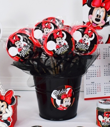Partiavm Minnie Mouse Kırmızı Doğum Günü Süsleri Lolipop Şeker Etiketli Kovada Süslemeli 10 Adet