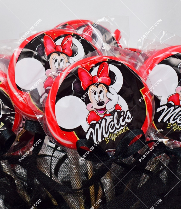 Minnie Mouse Kırmızı Doğum Günü Süsleri Lolipop Şeker Etiketli Süslemeli 10 Adet