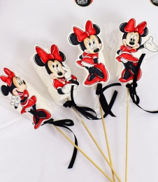 Partiavm Minnie Mouse Kırmızı Doğum Günü Süsleri Marshmallow Etiketli 10 Adet Kurdeleli Çubuklu İkramlık