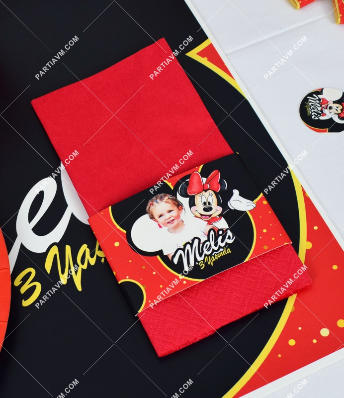 Minnie Mouse Kırmızı Doğum Günü Süsleri Peçete Bandı ve Peçete 5 Adet
