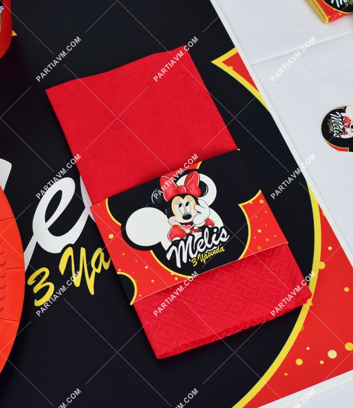 Minnie Mouse Kırmızı Doğum Günü Süsleri Peçete Bandı ve Peçete 5 Adet