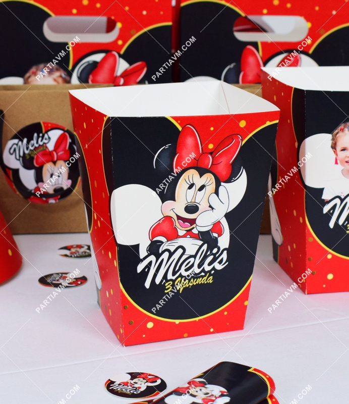 Minnie Mouse Kırmızı Doğum Günü Süsleri Popcorn Kutusu 5 Adet