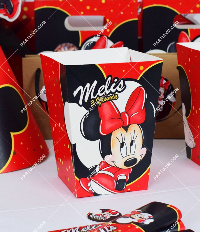 Minnie Mouse Kırmızı Doğum Günü Süsleri Popcorn Kutusu 5 Adet