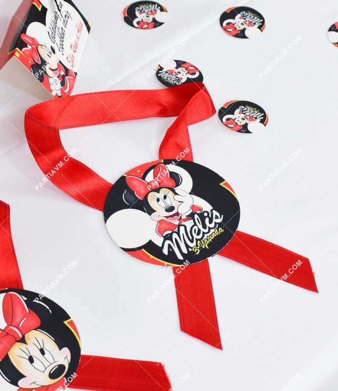 Minnie Mouse Kırmızı Doğum Günü Süsleri Sunum Etiketi Kurdele Askılı 5 Adet