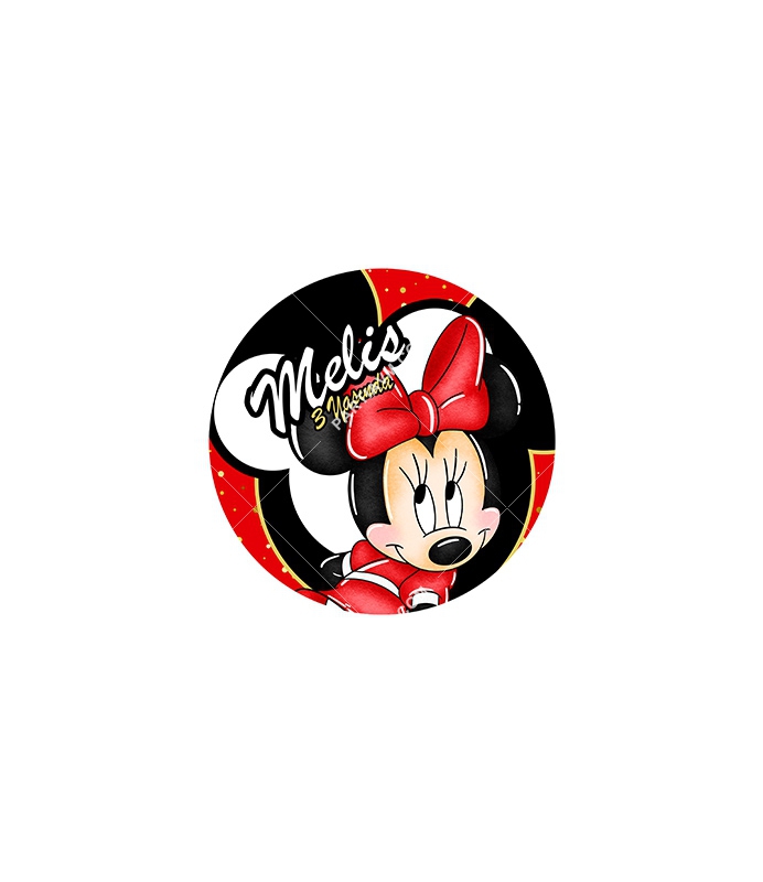 Minnie Mouse Kırmızı Doğum Günü Süsleri Yuvarlak Etiket 3,5cm 15 Adet