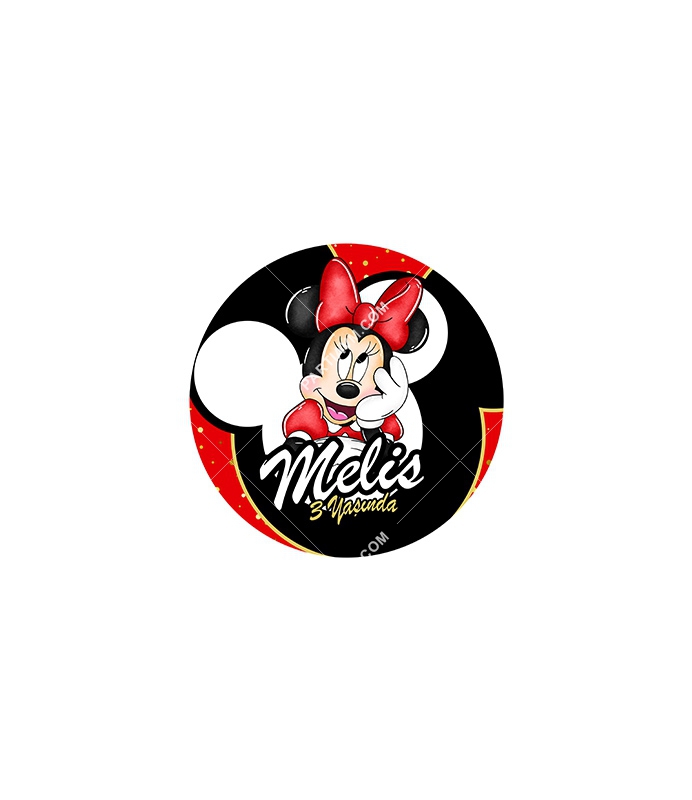 Minnie Mouse Kırmızı Doğum Günü Süsleri Yuvarlak Etiket 3,5cm 15 Adet
