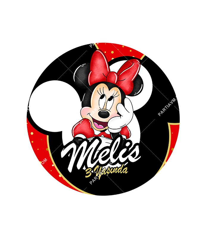 Minnie Mouse Kırmızı Doğum Günü Süsleri Yuvarlak Etiket 7,5cm 10 Adet