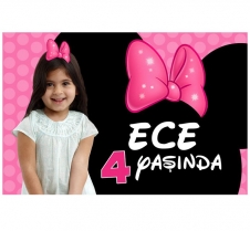 Partiavm Minnie Mouse Pembe Doğum Günü 120x85 cm Büyük Boy Kağıt Afiş