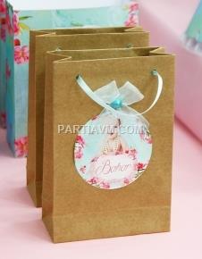 Partiavm Mint Yeşili Doğum Günü Hediye Çantası Etiketli Kurdeleli Fiyonklu 12 X 17 cm 5 Adet