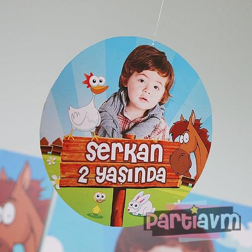 Neşeli Çiftlik Doğum Günü Süsleri 20 cm Önlü Arkalı Baskı Kalın Karton Misinalı Asma Süs