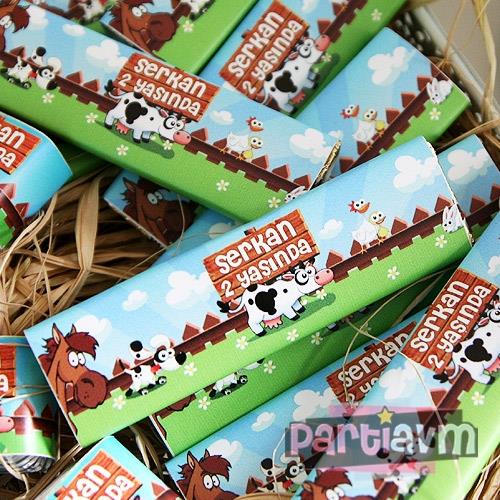 Neşeli Çiftlik Doğum Günü Süsleri Baton Çikolata ve Çikolata Bandı 10 Adet