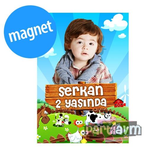 Neşeli Çiftlik Doğum Günü Süsleri Hediyelik Magnet Kurdeleli Poşetinde 7X10 cm  