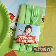 Partiavm Neşeli Çiftlik Doğum Günü Süsleri Peçete Bandı ve Peçete 5 Adet