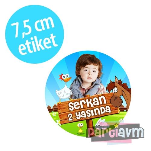 Neşeli Çiftlik Doğum Günü Süsleri Yuvarlak Etiket 7,5cm 10 Adet