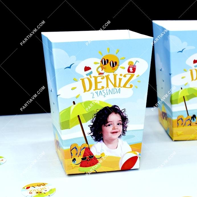 Neşeli Plaj Doğum Günü Popcorn Kutusu 5 Adet