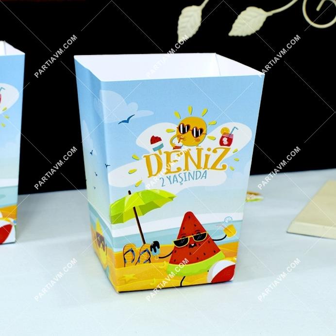 Neşeli Plaj Doğum Günü Popcorn Kutusu 5 Adet