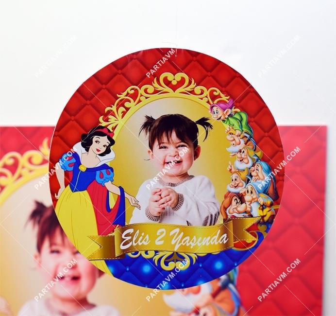 Pamuk Prenses Doğum Günü 20 cm Önlü Arkalı Baskı Kalın Karton Misinalı Asma Süs