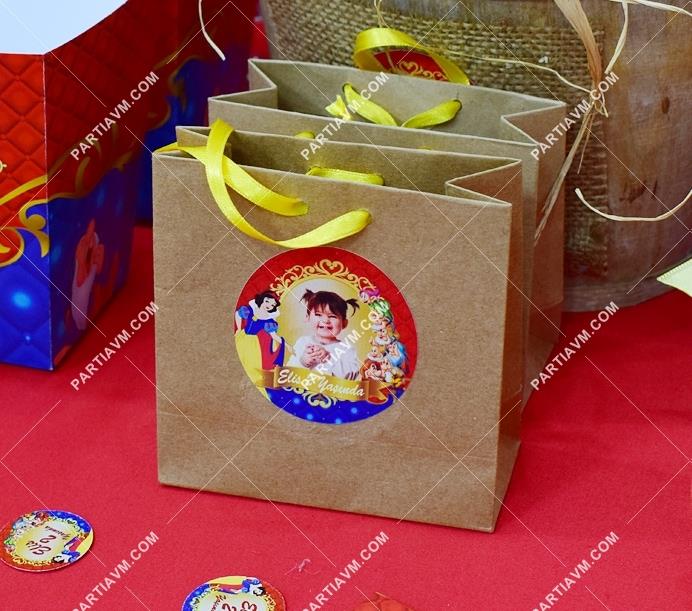 Pamuk Prenses Doğum Günü Hediye Çantası Etiketli Kurdeleli 10 X 10 cm 5 Adet