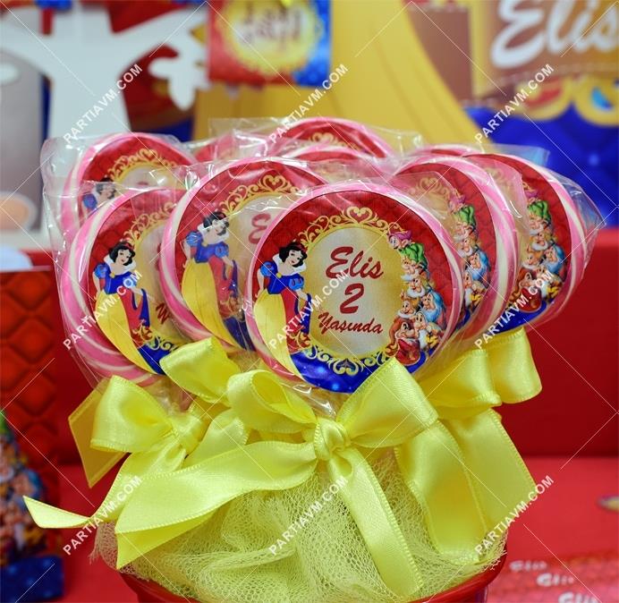Pamuk Prenses Doğum Günü Lolipop Şeker Etiketli Süslemeli 10 Adet