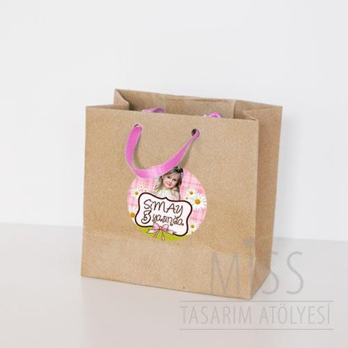 Papatya Doğum Günü Süsleri Hediye Çantası Etiketli Kurdeleli 10 X 10 cm 5 Adet