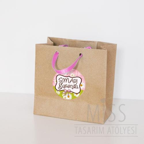 Papatya Doğum Günü Süsleri Hediye Çantası Etiketli Kurdeleli 10 X 10 cm 5 Adet