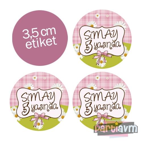 Papatya Doğum Günü Süsleri Yuvarlak Etiket 3,5cm 15 Adet