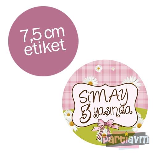 Papatya Doğum Günü Süsleri Yuvarlak Etiket 7,5cm 10 Adet