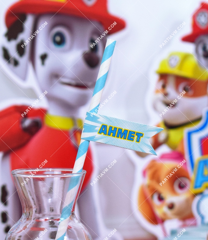 Paw Patrol Doğum Günü Süsleri Kağıt Pipet Etiketli 12 Adet