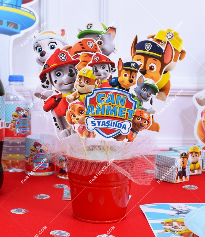 Paw Patrol Doğum Günü Süsleri Kovada Özel Kesim Çubuk Karton Süsler