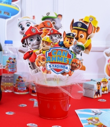 Partiavm Paw Patrol Doğum Günü Süsleri Kovada Özel Kesim Çubuk Karton Süsler satın al