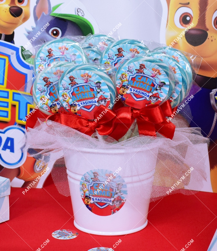 Paw Patrol Doğum Günü Süsleri Lolipop Şeker Etiketli Kovada Süslemeli 10 Adet