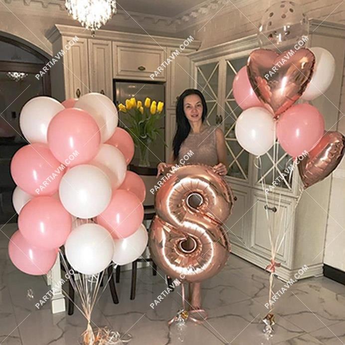 Pembe Rose Gold Rakam Hazır Balon Seti