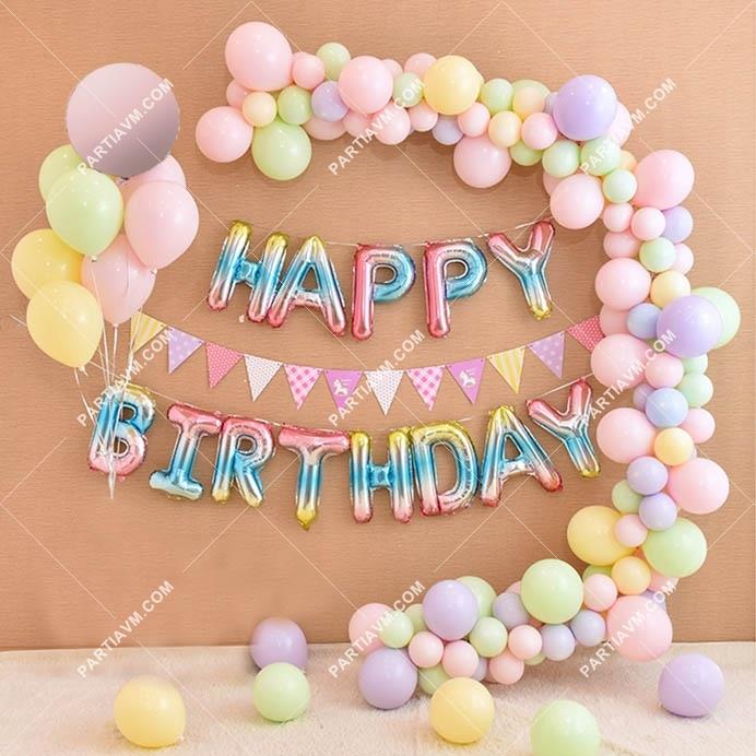 Pembe Tonları Folyo Happy Birthday Balon Zinciri