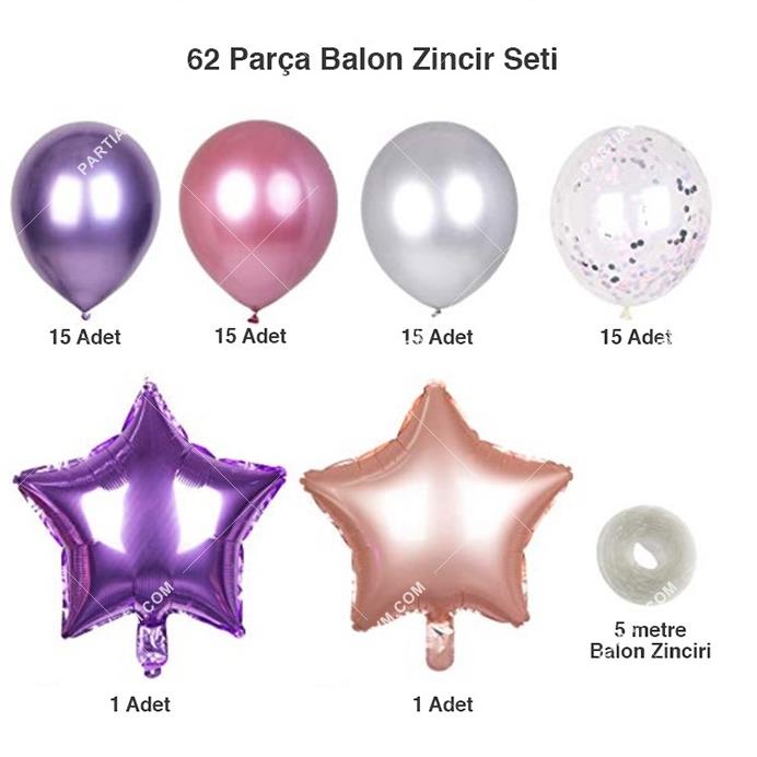 Parlak Pembe Zincir Balon Seti 