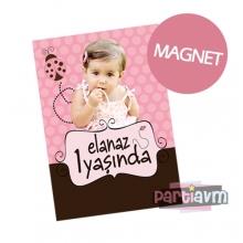 Partiavm Pembe Uğur Böceği Doğum Günü Süsleri Hediyelik Magnet Kurdeleli Poşetinde 7X10 cm  