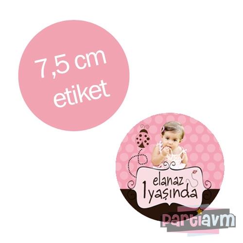 Pembe Uğur Böceği Doğum Günü Süsleri Yuvarlak Etiket 7,5cm 10 Adet