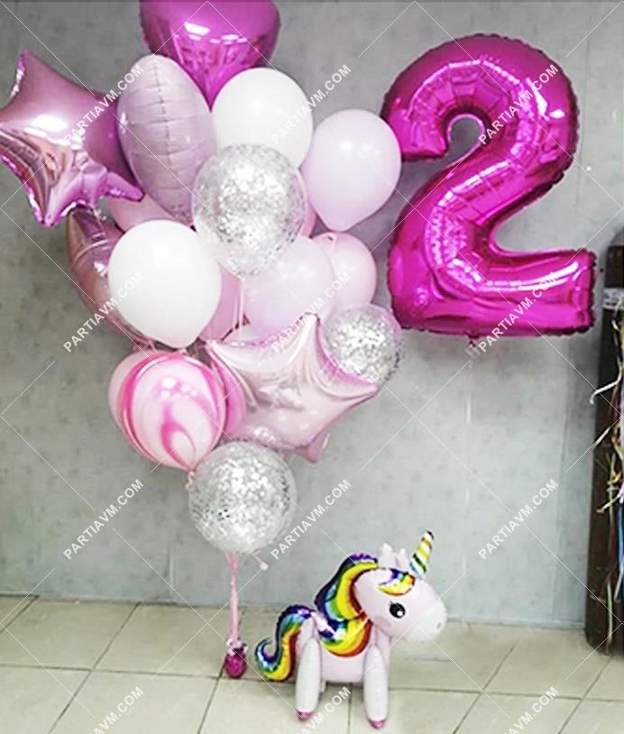 Pembe Unicorn Rakam Hazır Balon Seti