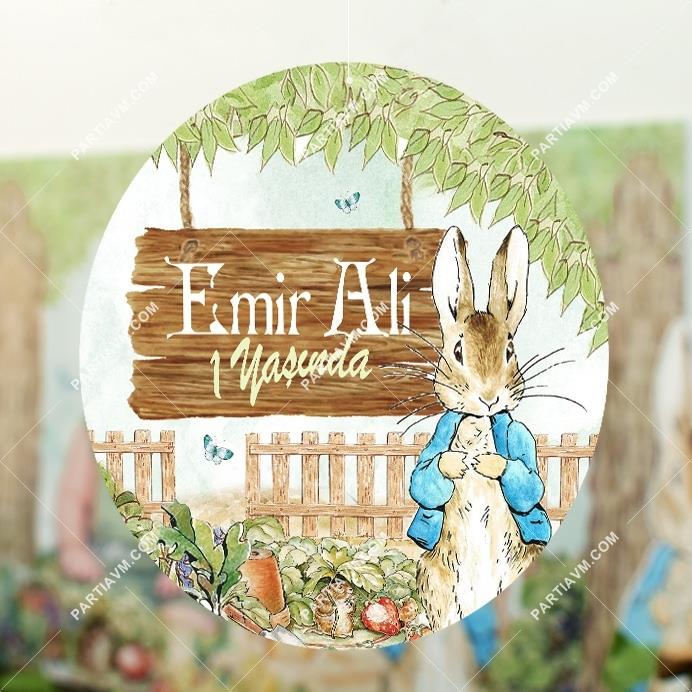 Peter Rabbit Doğum Günü 20 cm Önlü Arkalı Baskı Kalın Karton Misinalı Asma Süs