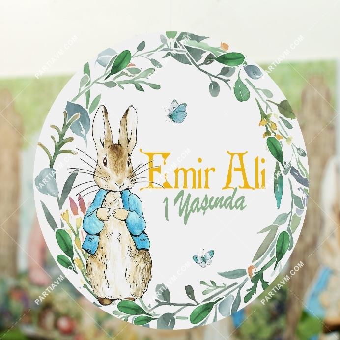 Peter Rabbit Doğum Günü 20 cm Önlü Arkalı Baskı Kalın Karton Misinalı Asma Süs