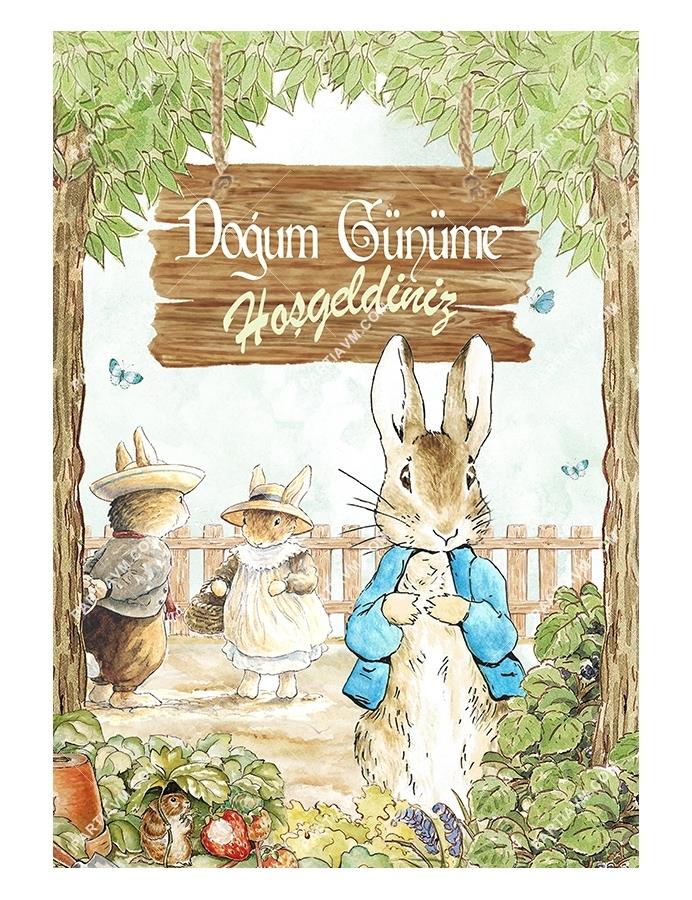 Peter Rabbit Doğum Günü 70x100 cm Yırtılmaz Branda Afiş