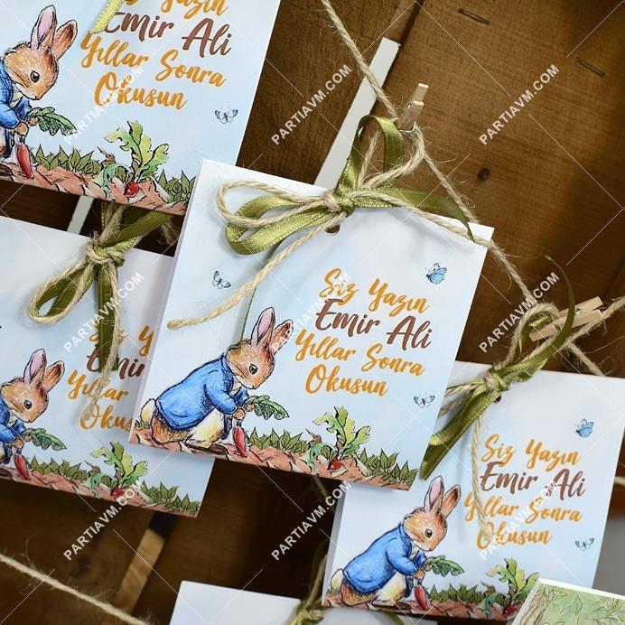 Peter Rabbit Doğum Günü Hatıra Yazısı Kartı İp Bağlamalı 6 Adet