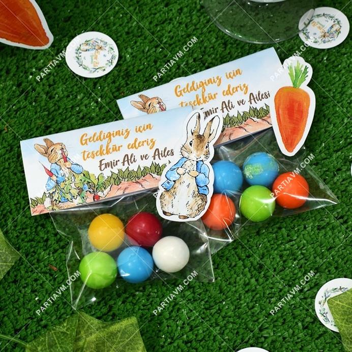 Peter Rabbit Doğum Günü Hediyelik Etiketli Poşette Top Sakızlar