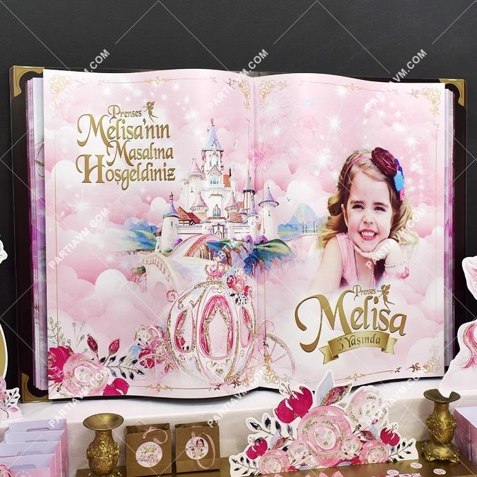 Prenses Masalı Doğum Günü 130x90 cm Özel Tasarım 3 Boyutlu Kitap Şeklinde Katlanmaz Dev Pano Afiş